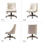 Chaise de bureau en velours avec dossier capitonné et piètement en bois massif, pivotante et réglable en hauteur