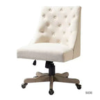 Chaise de bureau en velours avec dossier capitonné et piètement en bois massif, pivotante et réglable en hauteur