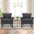 Lot de 2 chaises d'appoint rembourrées en tissu avec pieds en bois d'hévéa, gris foncé/gris clair