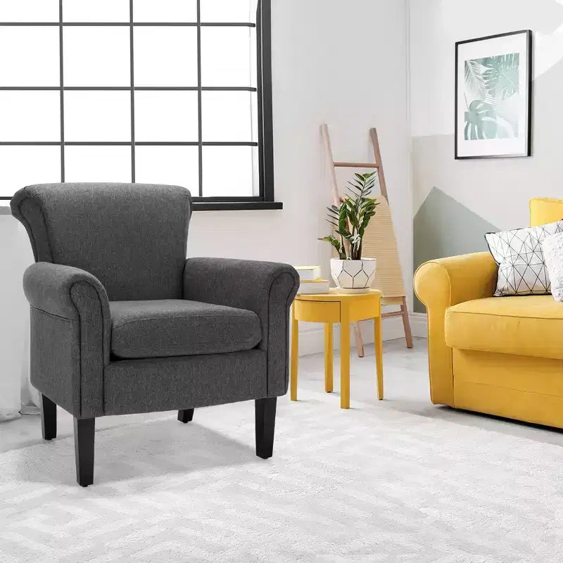 Lot de 2 chaises d'appoint rembourrées en tissu avec pieds en bois d'hévéa, gris foncé/gris clair