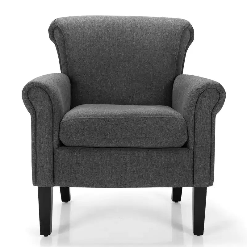 Lot de 2 chaises d'appoint rembourrées en tissu avec pieds en bois d'hévéa, gris foncé/gris clair