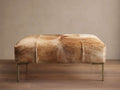 Pouf en cuir de vachette et mousse végétale, pieds en métal